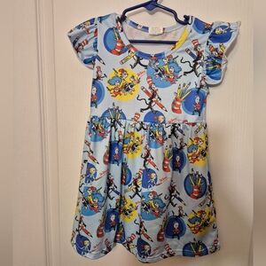 Kids Casual Dress with Cartoon Print - Blue